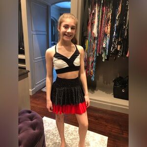 KELLE Small Adult Teen Child Black & White Silver Flecks Top Red & Black…